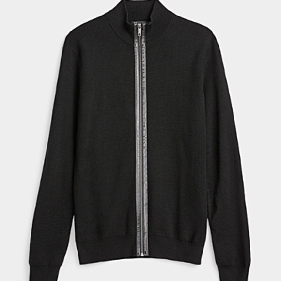 Black merino wool blend zip up mock neck retro cardigan NWT - Picture 8 of 8